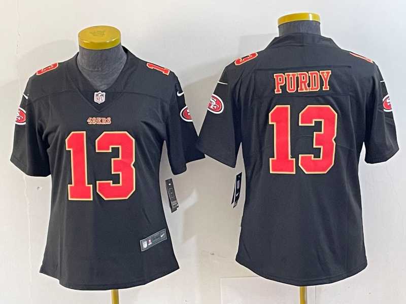 Women%27s San Francisco 49ers #13 Brock Purdy Black Red Fashion Vapor Limited Stitched Jersey->women nfl jersey->Women Jersey